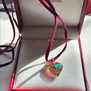 Baccarat crystal heart shape pendant necklace with box